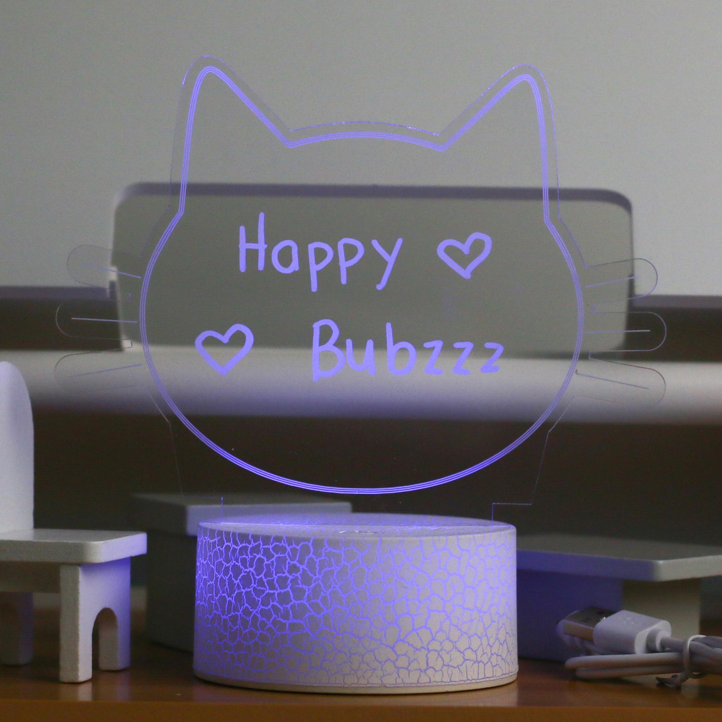 Happy Bubzzz Acrylic Writable Night Lamp - Kitty