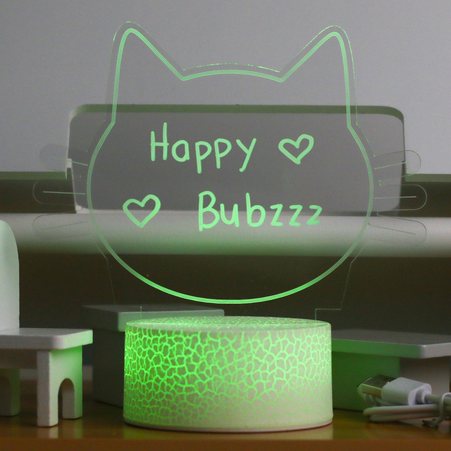 Happy Bubzzz Acrylic Writable Night Lamp - Kitty