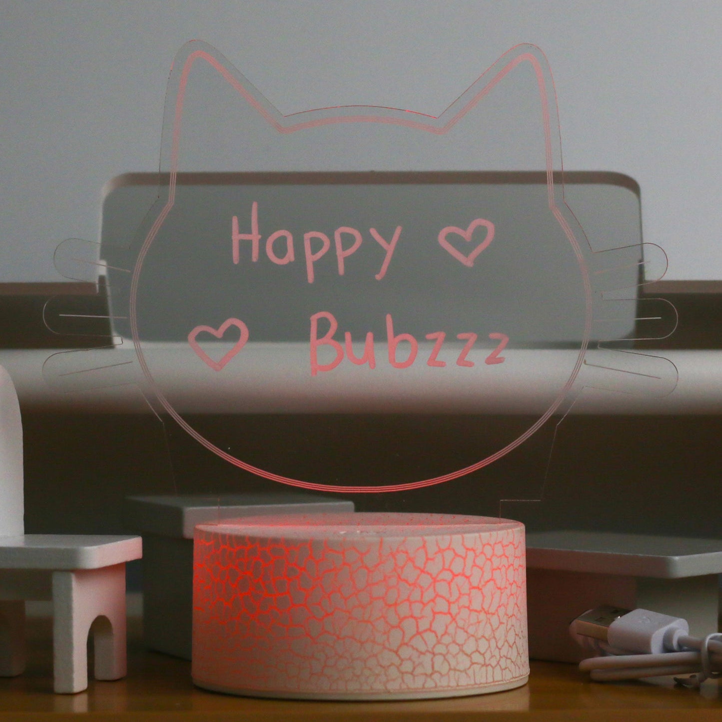 Happy Bubzzz Acrylic Writable Night Lamp - Kitty